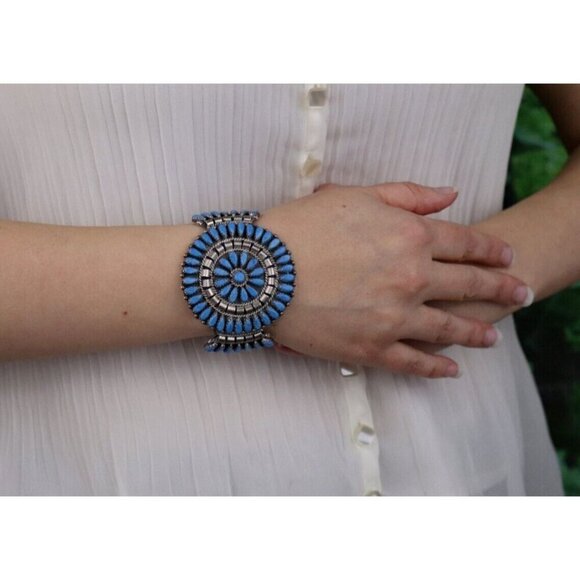 Sterling Silver Lapis Lazuli Cuff Bracelet M B Sterling 6 1/2" adjustable - Picture 2 of 9